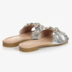 Girls Metallic Silver Heart Sliders