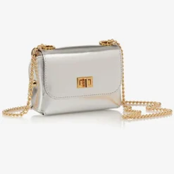 Girls Metallic Silver Leather Bag (12cm)