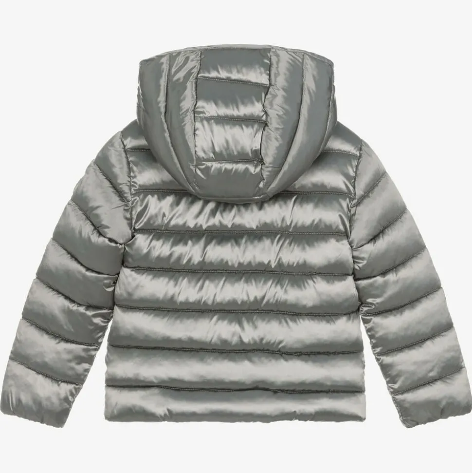 Girls Metallic Silver Puffer Jacket