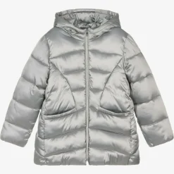 Girls Metallic Silver Puffer Coat