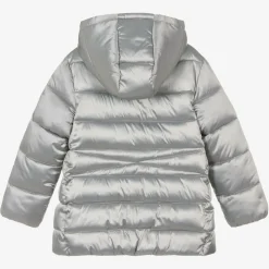 Girls Metallic Silver Puffer Coat