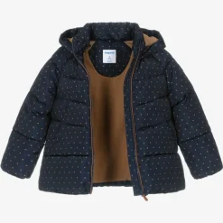 Girls Navy Blue & Beige Puffer Jacket