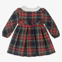 Girls Navy Blue & Red Check Dress