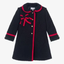 Girls Navy Blue Bouclé Coat