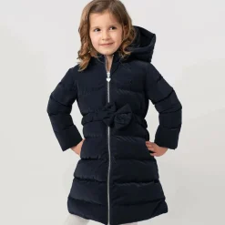 Girls Navy Blue Bow Puffer Coat