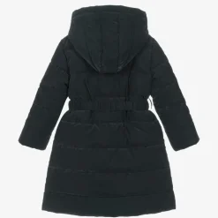 Girls Navy Blue Bow Puffer Coat