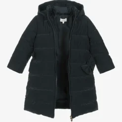 Girls Navy Blue Bow Puffer Coat