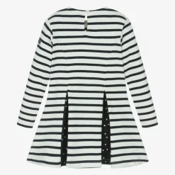 Girls Navy Blue Breton Stripe Cotton Dress