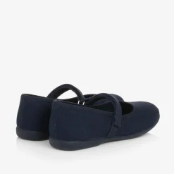 Girls Navy Blue Canvas Bar Shoes