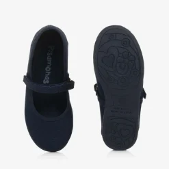 Girls Navy Blue Canvas Bar Shoes