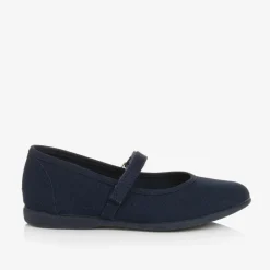 Girls Navy Blue Canvas Bar Shoes