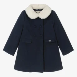 Girls Navy Blue Collared Coat