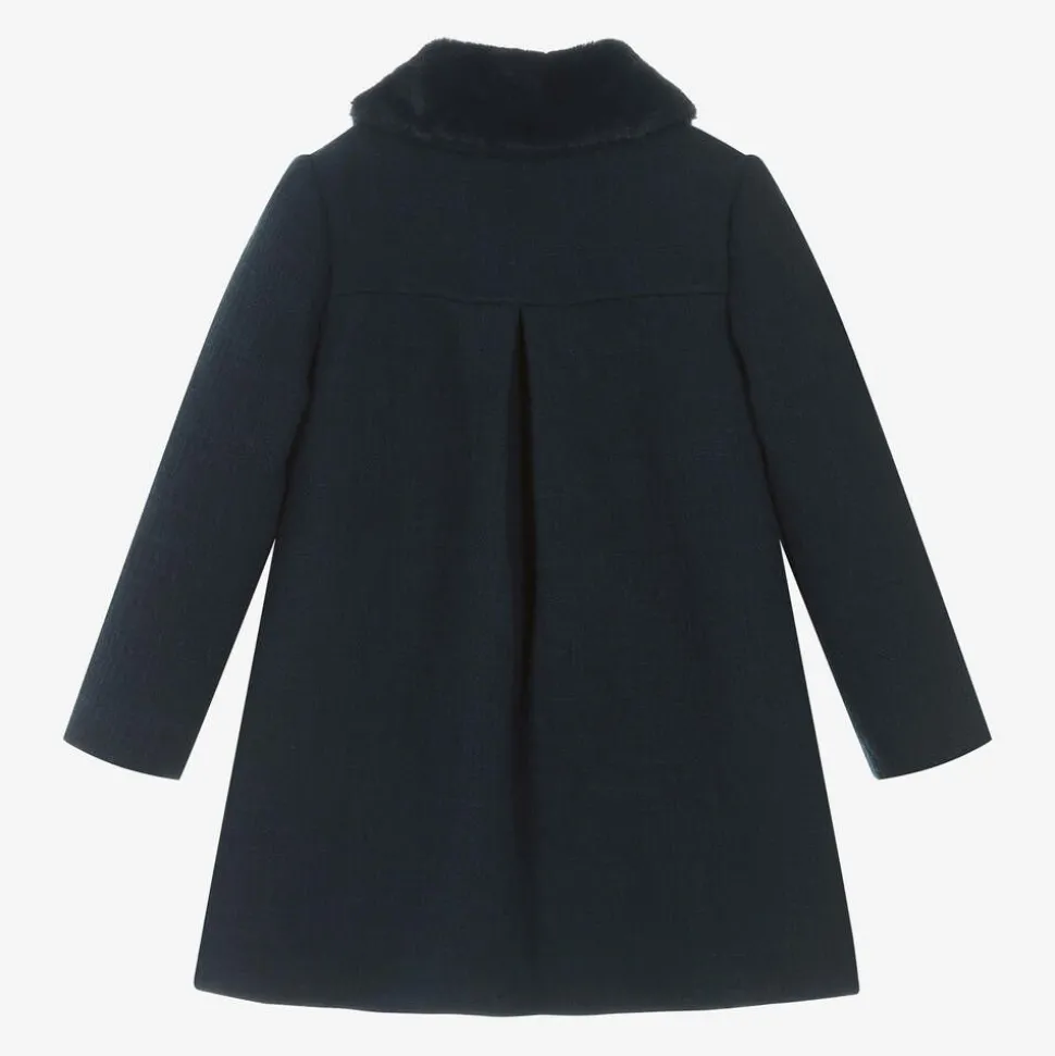Girls Navy Blue Collared Coat
