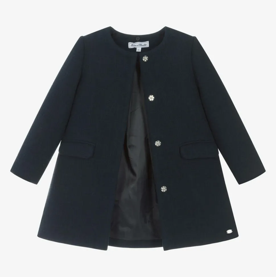 Girls Navy Blue Collared Coat