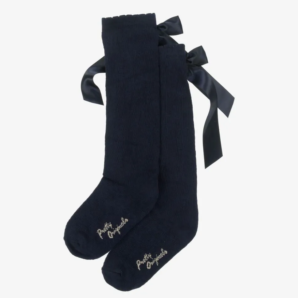 Girls Navy Blue Cotton Bow Socks