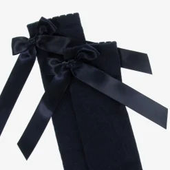 Girls Navy Blue Cotton Bow Socks