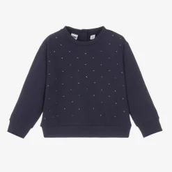 Girls Navy Blue Cotton Diamanté Sweatshirt