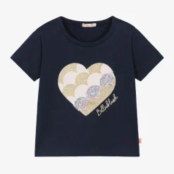 Girls Navy Blue Cotton Heart T-Shirt