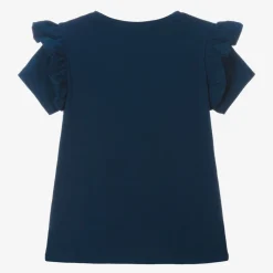 Girls Navy Blue Cotton Rhinestone T-Shirt