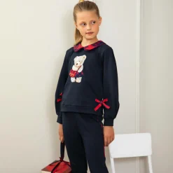 Girls Navy Blue Cotton Teddy Tracksuit