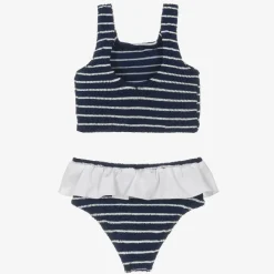 Girls Navy Blue Crinkle Frill Bikini