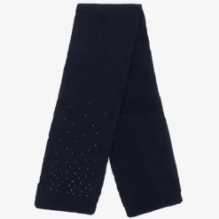 Girls Navy Blue Diamanté Knitted Scarf