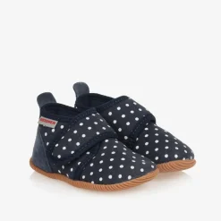 Girls Navy Blue Dotted Velcro Slippers