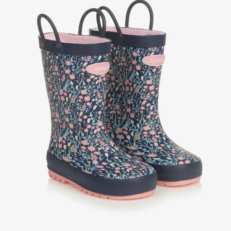 Girls Navy Blue Floral Rain Boots
