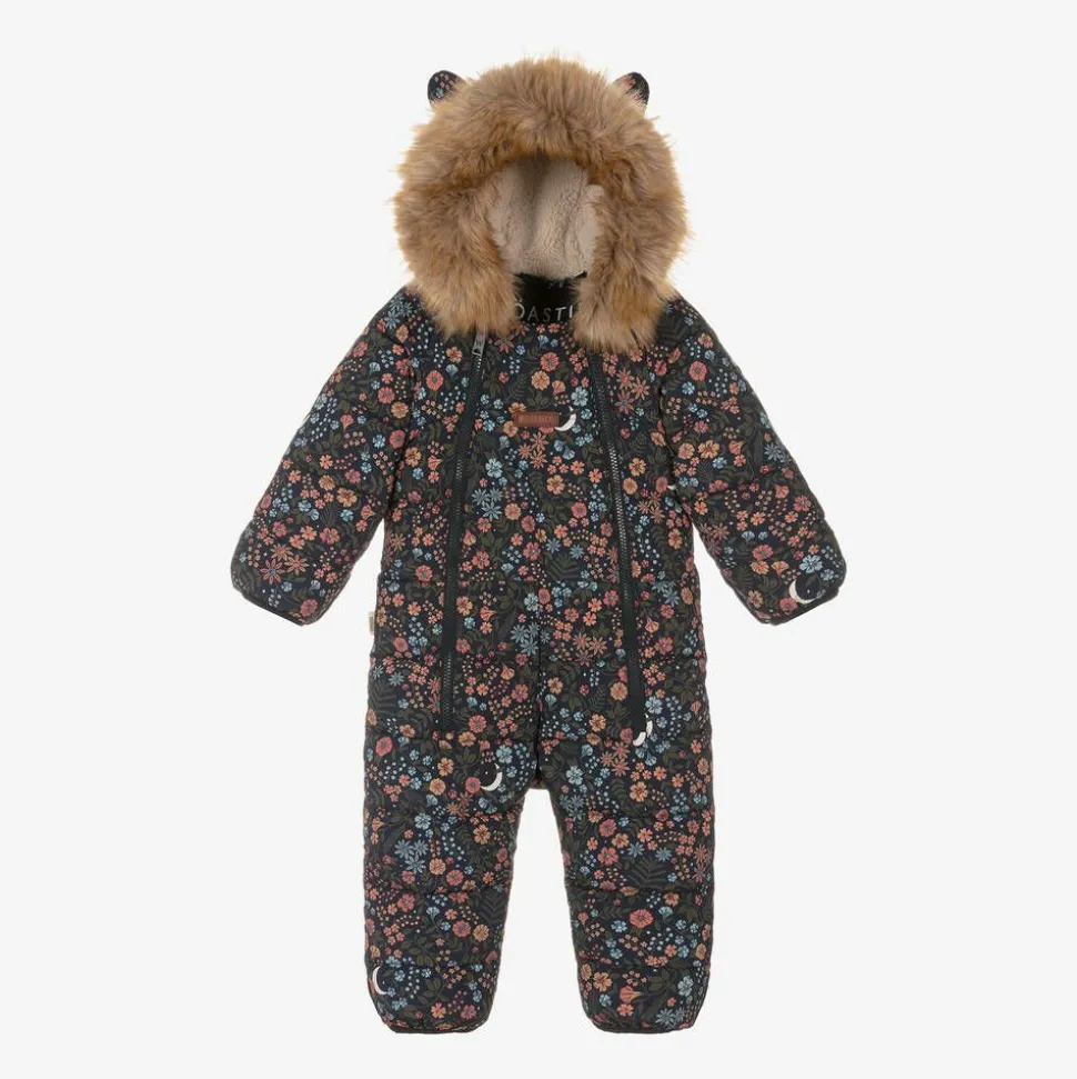 Girls Navy Blue Floral Snowsuit