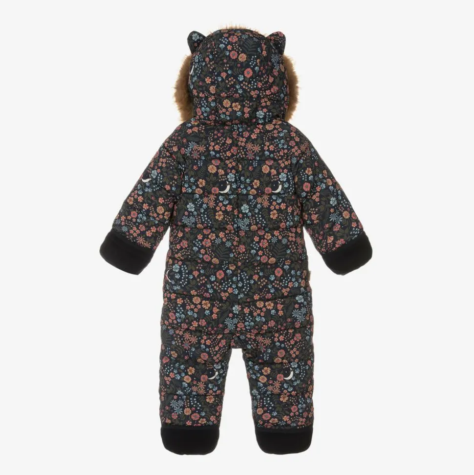 Girls Navy Blue Floral Snowsuit