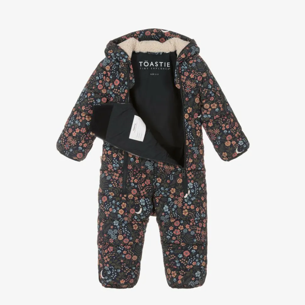 Girls Navy Blue Floral Snowsuit
