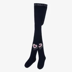 Girls Navy Blue Heart Tights