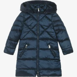 Girls Navy Blue Hooded Puffer Coat