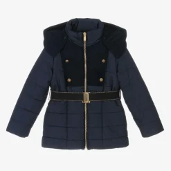 Girls Navy Blue Hooded Puffer Coat