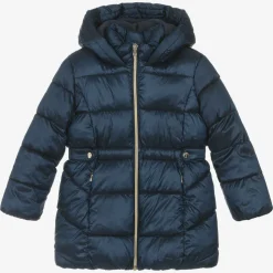 Girls Navy Blue Hooded Puffer Coat