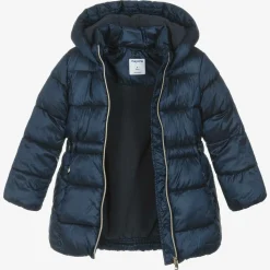 Girls Navy Blue Hooded Puffer Coat