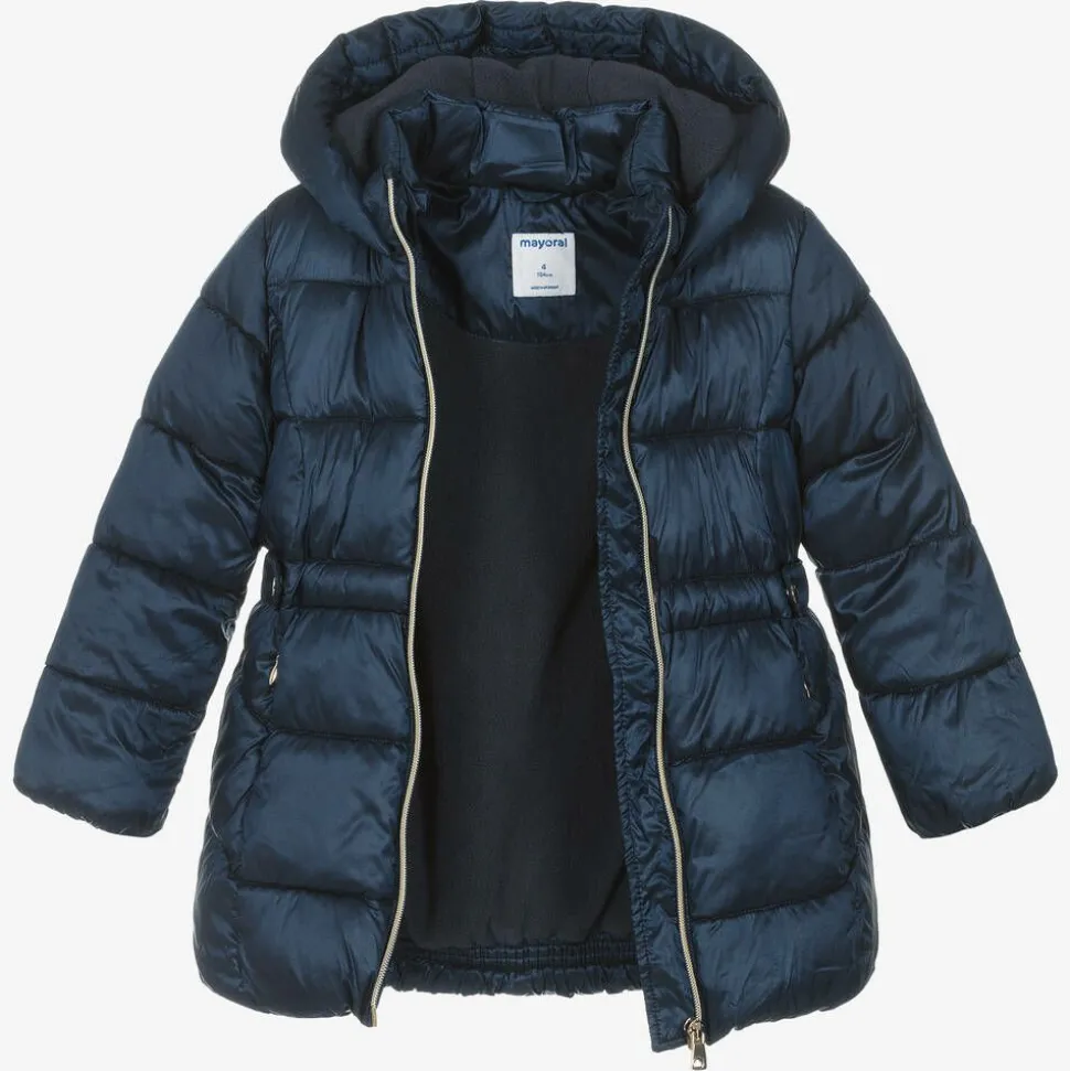 Girls Navy Blue Hooded Puffer Coat