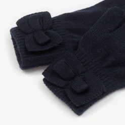 Girls Navy Blue Knitted Bow Gloves
