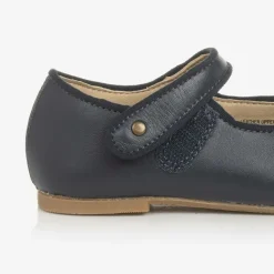 Girls Navy Blue Leather Pumps