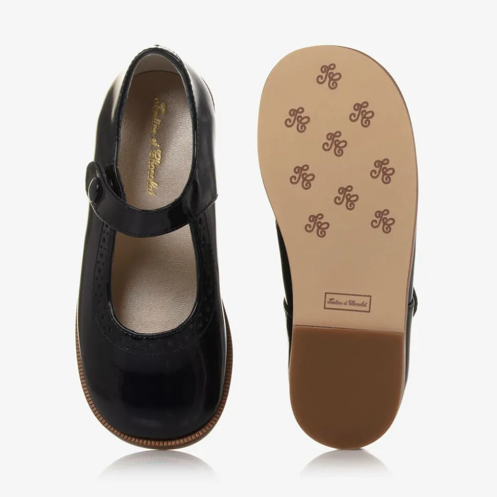 Girls Navy Blue Leather Pumps