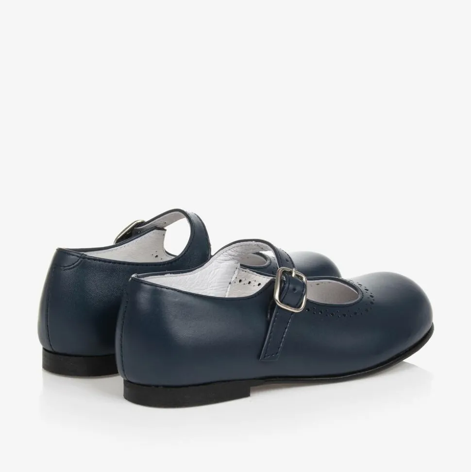 Girls Navy Blue Leather Shoes
