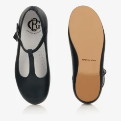 Girls Navy Blue Leather T-Bar Shoes