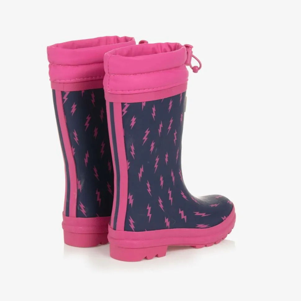 Girls Navy Blue Lightning Bolt Rain Boots