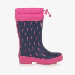 Girls Navy Blue Lightning Bolt Rain Boots