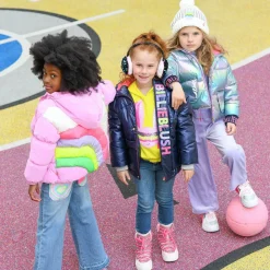 Girls Navy Blue Padded Sequin Coat