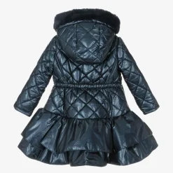 Girls Navy Blue Quilted Hooded Coat