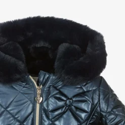 Girls Navy Blue Quilted Hooded Coat