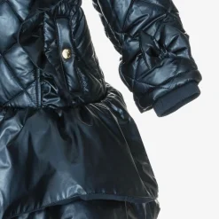 Girls Navy Blue Quilted Hooded Coat