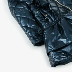 Girls Navy Blue Quilted Hooded Coat