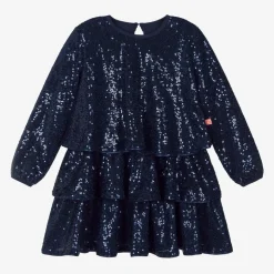 Girls Navy Blue Sequin Flounced Dress